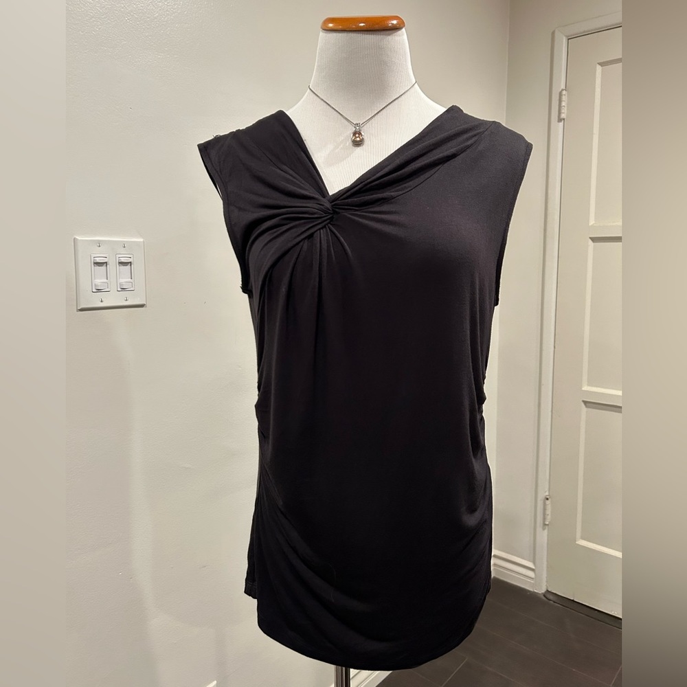 047 One 7 Six Black Sleeveless Top Ruched Sides